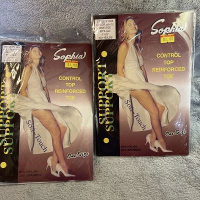 NOS Sophia Support Pantyhose Control Top One Size Fits All  - White